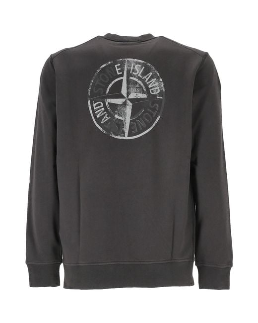 Stone Island Black Logo Printed Crewneck Sweatshirt for men