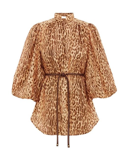 Zimmermann Brown Fluid Blouse With Animal Print