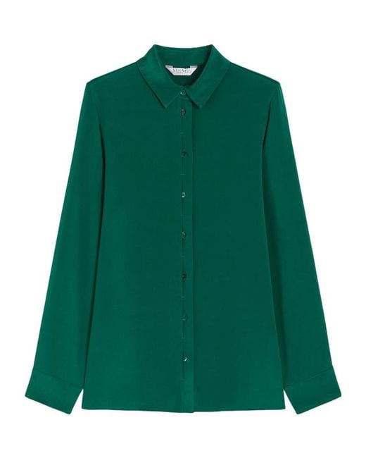 Max Mara Green Avion Button-Up Long-Sleeved Shirt