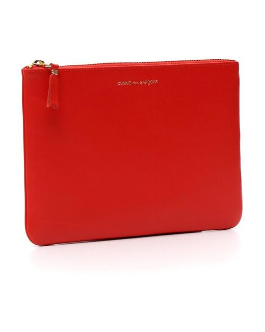Comme des Garçons Red Comme Des Garçons Wallet Logo Detailed Zip-Up Pouch for men