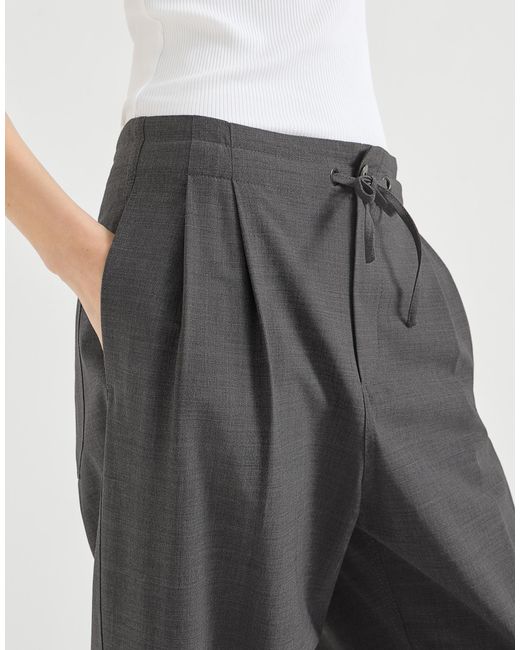 Brunello Cucinelli Gray Drawstring Tailored Trousers