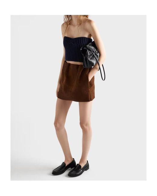 Prada Blue Ribbed Bandeau Top
