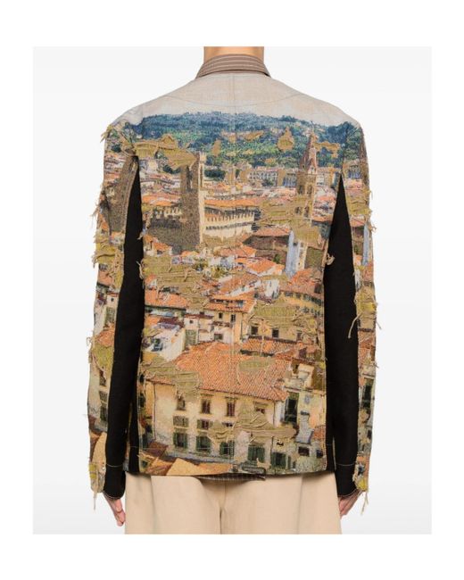 Junya Watanabe Natural Tapestry-Print Frayed Jacket for men