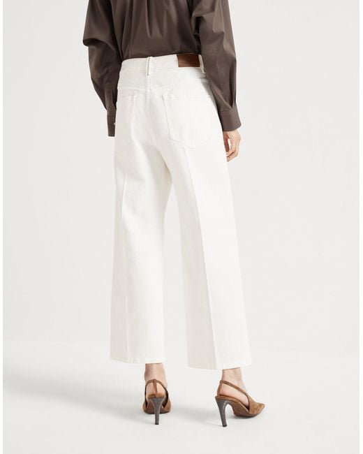 Brunello Cucinelli White Logo Patch Straight-Leg Trousers