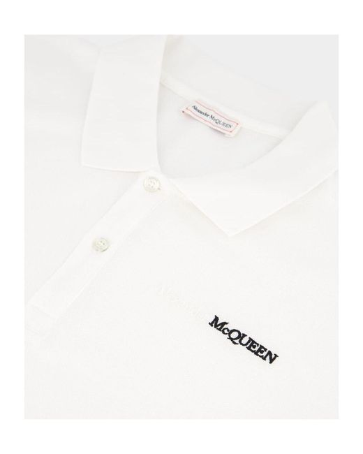 McQueen White Logo Embroidered Polo Shirt for men