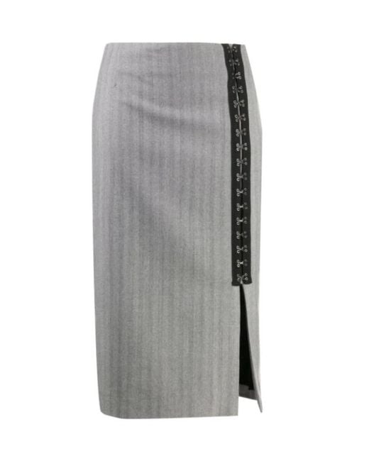 Karl Lagerfeld Gray Hook-Eye Ribbon Detail Skirt