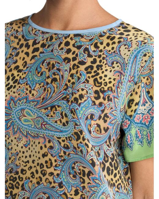 Etro Blue Paisley Animal-Motif Silk Top