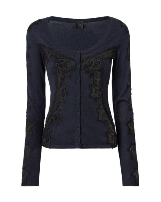 Pinko Blue Lace-Trim Button-Up Cardigan