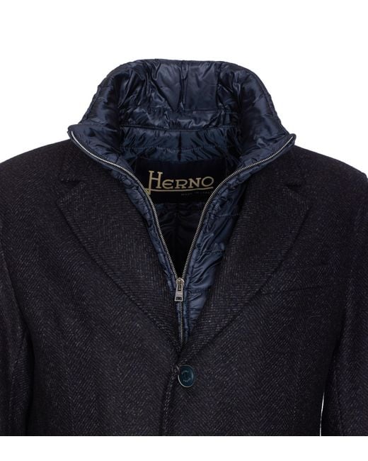 Herno Blue Single Breasted High-Neck Coat for men