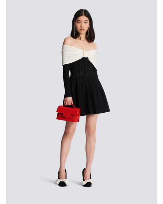 Balmain Black Off-The-Shoulder Skater Dress