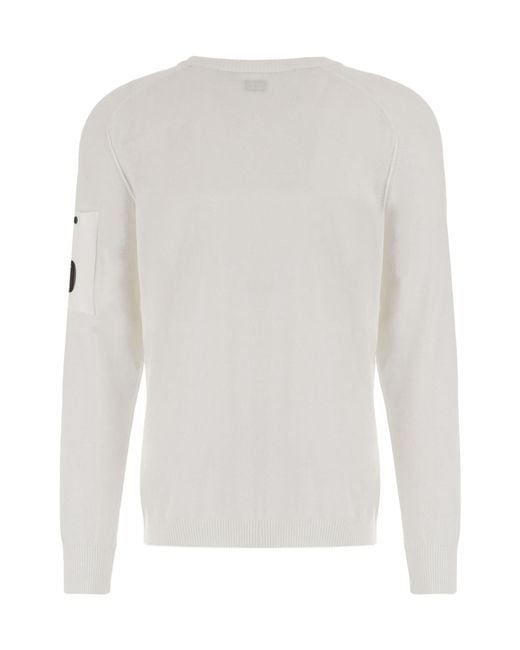 C P Company White Crewneck Lens Jumper for men
