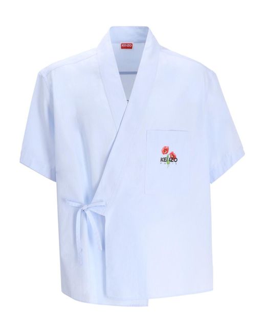 KENZO Blue Archive Bouquet' Kimono Short Sleeve Shirt for men