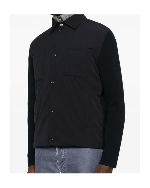 Herno Black Knitted-Sleeve Buttoned Jacket for men