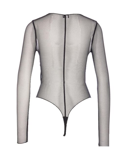 Elisabetta Franchi Gray Long Sleeved Mesh Bodysuit
