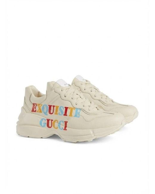 Gucci White Rhyton Exquisite Low-Top Leather Sneakers
