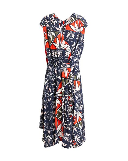 Tory Burch Blue V-Neck Floral Wrap Dress