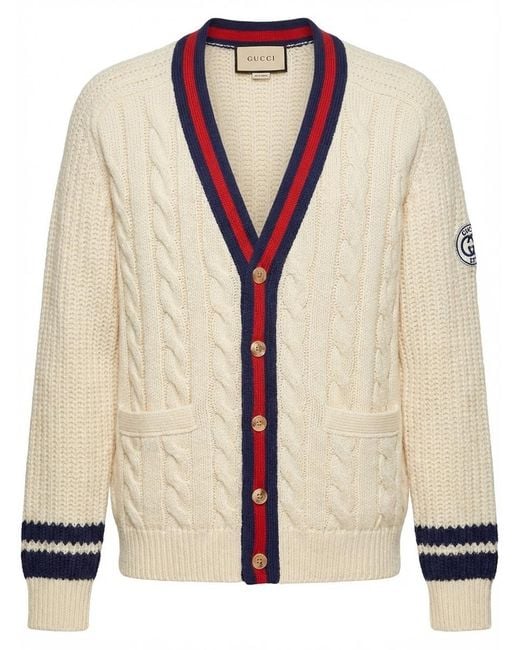 Gucci Natural V-Neck Cable-Knit Cardigan for men