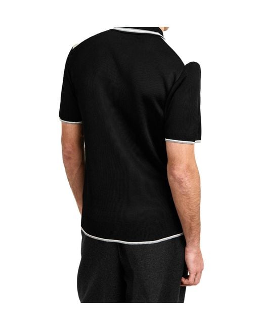 Amiri Black Color-Block Hollow Knit Short-Sleeve Polo for men