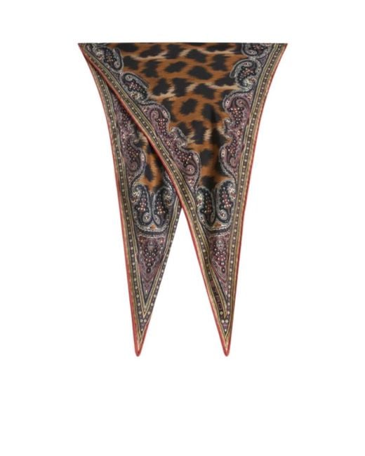 Etro Brown Leopard Printed Scarf