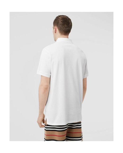 Burberry White Logo Print Piqué Polo Shirt for men