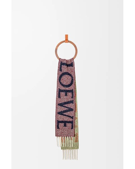 Loewe White Logo Jacquard Fringed Edge Scarf