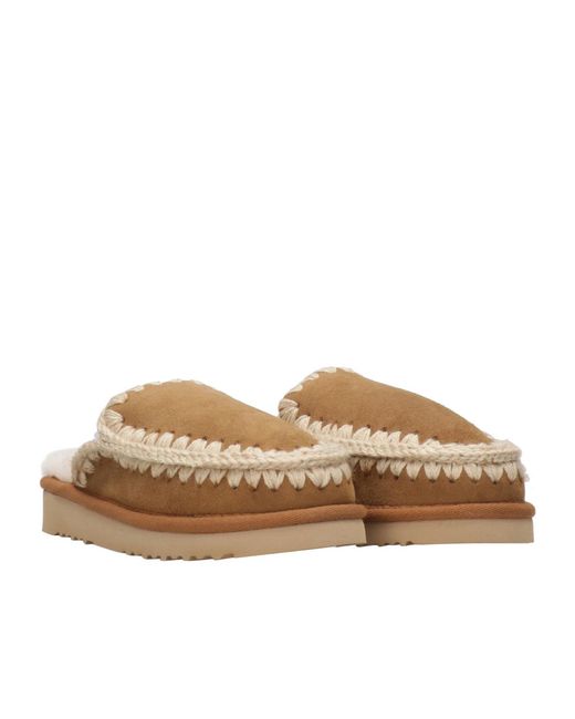 Mou Brown Crochet Slip-On Sandals