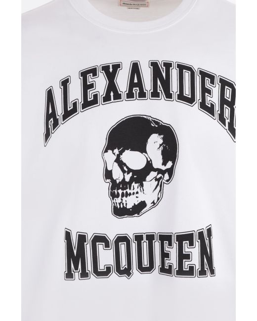 McQueen White Logo Printed Crewneck T-Shirt for men