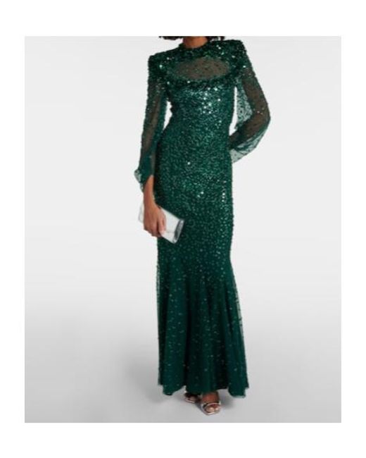 Jenny Packham Green Embellished Tulle Gown