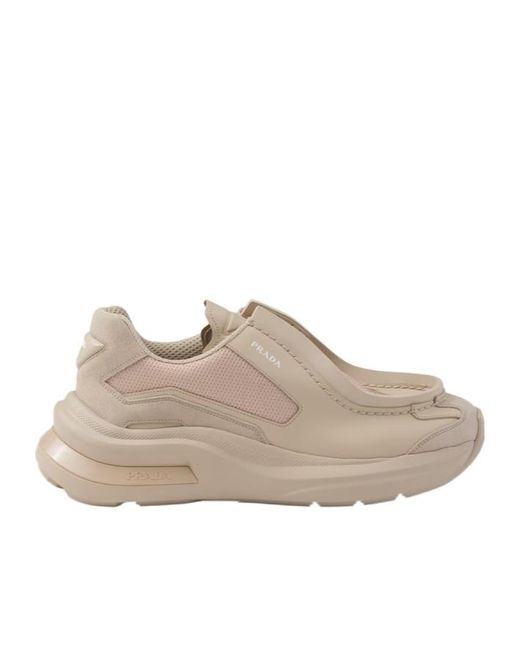 Prada Gray Systeme Brushed Leather Sneakers With Bike Fabric And Suede Elements for men