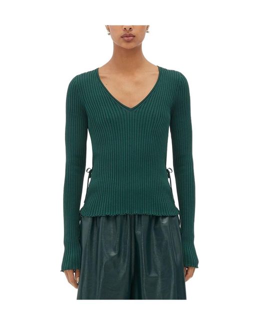 Bottega Veneta Green V-Neck Ribbed Jumper
