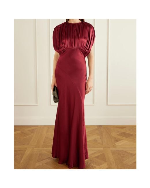 TOVE Red Satin Pleated Long Skirt