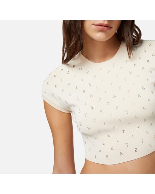 Elisabetta Franchi White Logo Lettering Embellished Cropped Top
