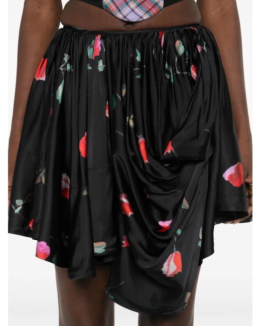 Ganni Black Printed Draped Mini Skirt