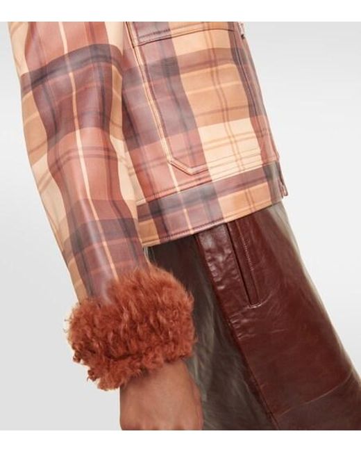 Dodo Bar Or Brown Ruben Checked Shearling-Trimmed Leather Jacket