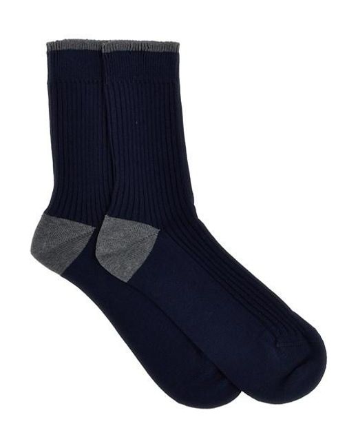 Brunello Cucinelli Blue Ribbed Long Socks for men