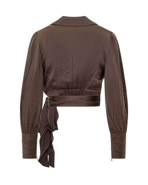 Zimmermann Brown Cropped Silk Wrap Top