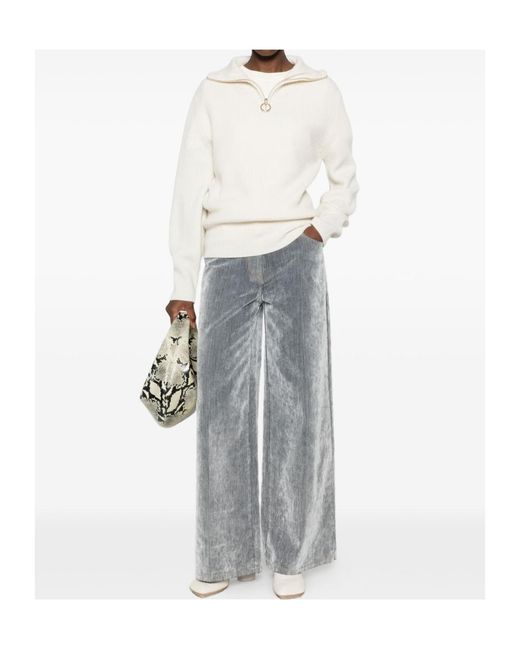 Forte_forte White Ribbed-Knit Half-Zip Sweater