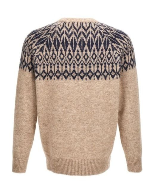 Brunello Cucinelli White Patterned Knitted Crewneck Jumper for men