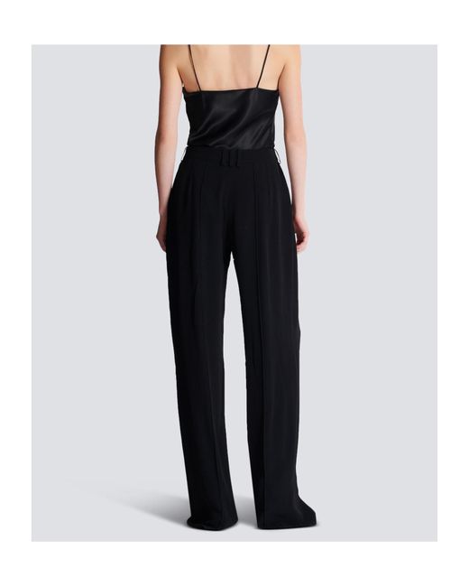 Balmain Black Crepe Straight-Leg Tailored Trousers