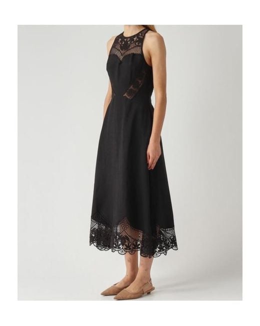 Twinset Black Lace-Trim Midi Dress