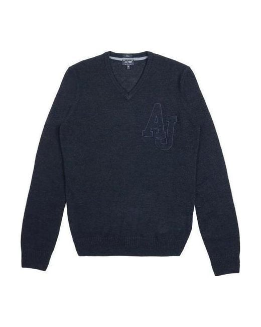 Armani Jeans Blue V-Neck Long-Sleeved Pullover for men