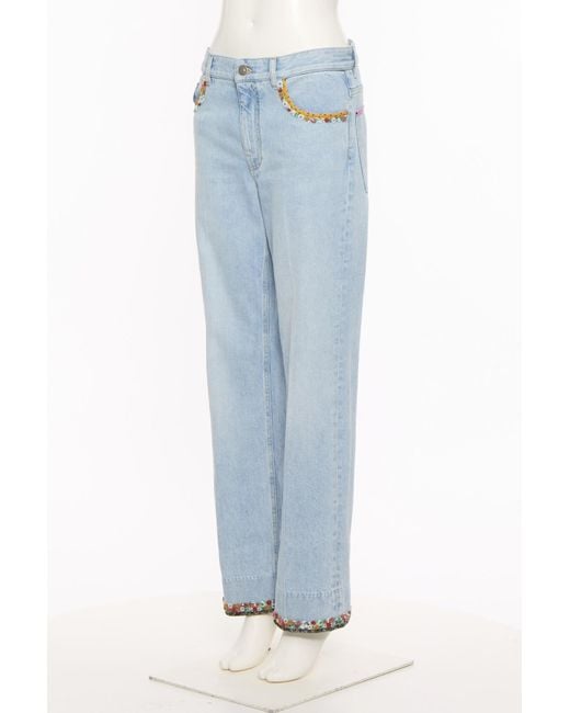 Valentino Blue Floral Hem Wide Leg Jeans