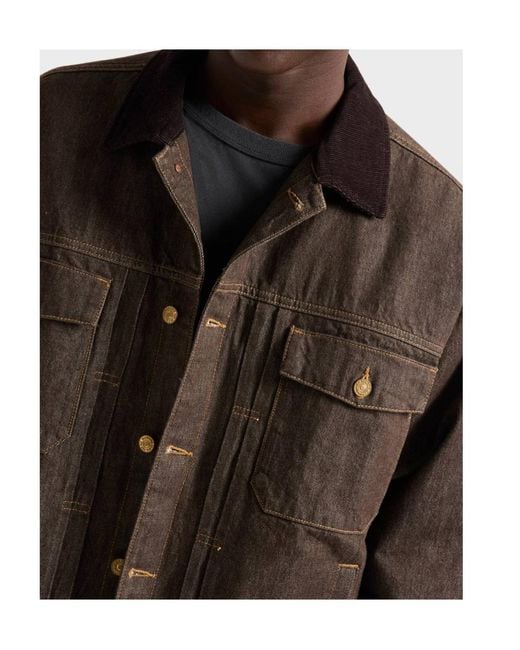 7 For All Mankind Brown Corduroy-Collar Denim Jacket for men
