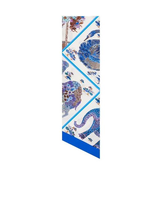 Ferragamo Blue Patchwork Printed Silk Scarf