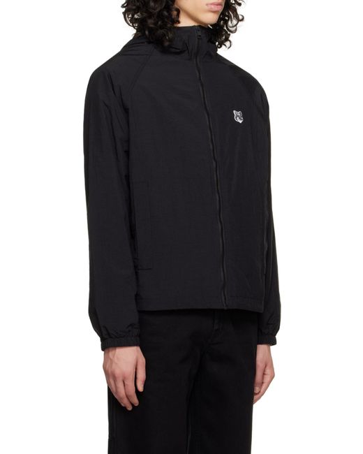 Maison Kitsuné Black Maison Kitsuné Fox Head Patch Embroidered Windbreaker for men