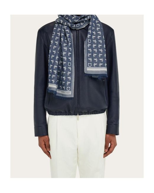 Ferragamo Blue Ferragamo Dolphin Jacquard Fringed Scarf for men