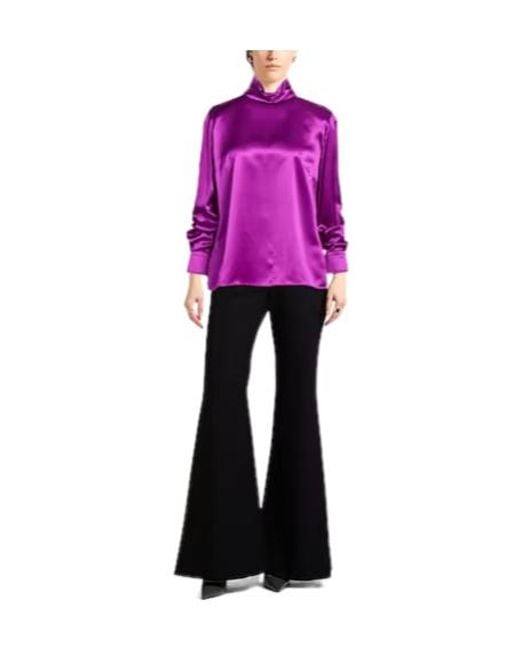 Dolce & Gabbana Purple Solidcolor Satin Longsleeve Top