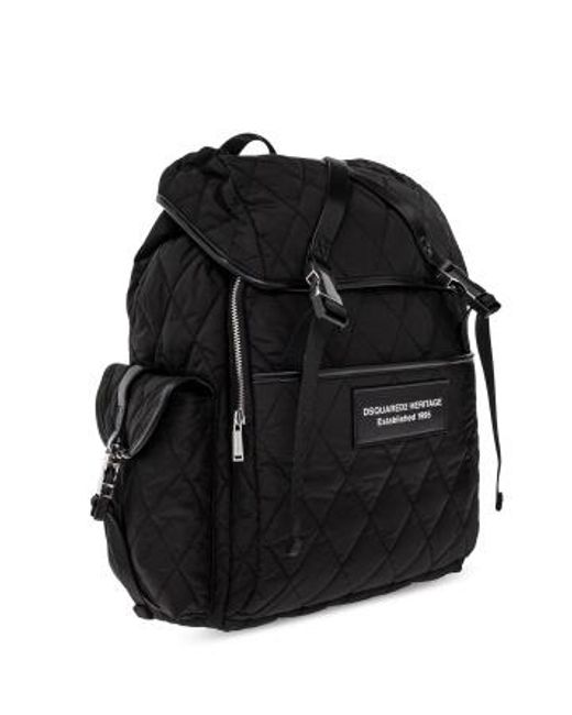 DSquared² Black Quilted Backpack for men