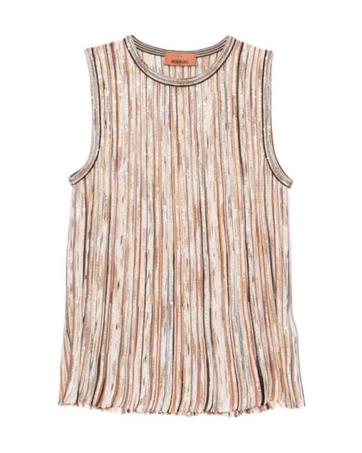 Missoni Natural Sequined Striped Sleeveless Top