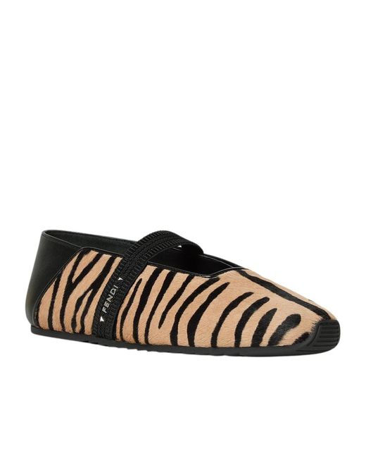 Fendi Black Academia And Hair-On Leather Ballet Flats
